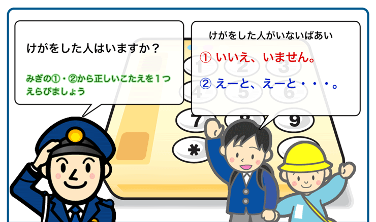 110番通報電話のこたえかた「けが人の確認」