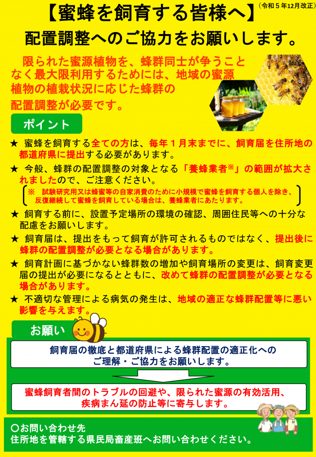蜜蜂飼育者の皆様へ