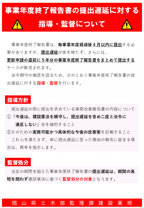 事業年度終了報告書の提出遅延に関するお知らせ