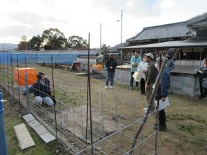 ワイヤーメッシュ柵の設置方法について質問する参加者