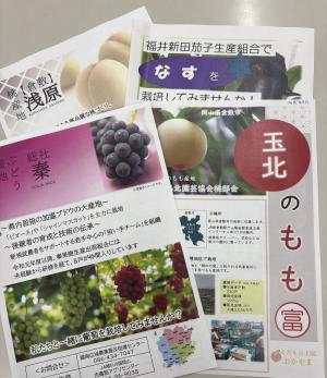 なす、もも、ぶどうなどの各産地のPRシート