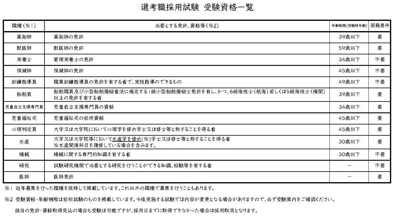 選考職採用試験の受験資格を掲載しています