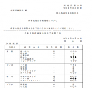 病害虫発生予報第6号