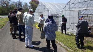 白ねぎ栽培を説明する普及指導員